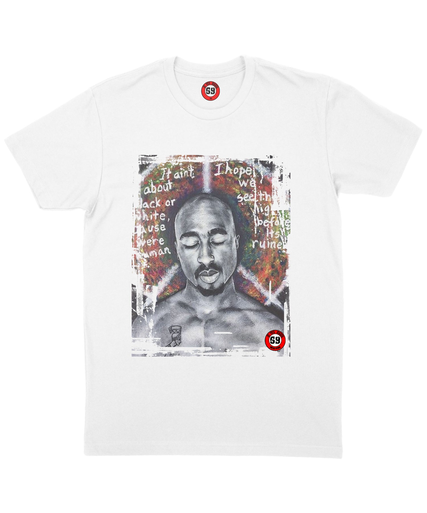 2Pac If it was... White t-shirt featuring handmade prints on front and back, made from breathable jersey cotton.